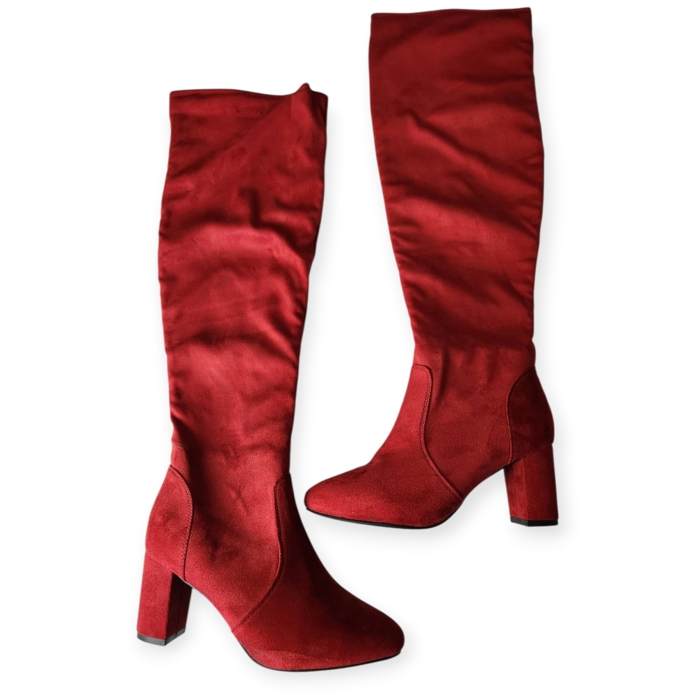 Olivia Miller Holiday Classic Red Faux Suede Knee High Boots Size 9